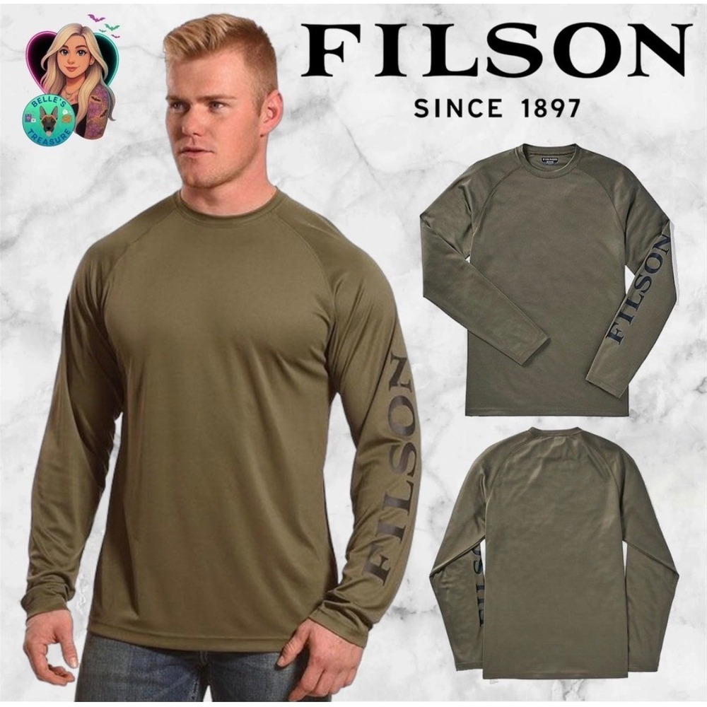 Filson Men XS Barrier Top Logo Long Sleeve Shirt Olive Green Performance Stretch